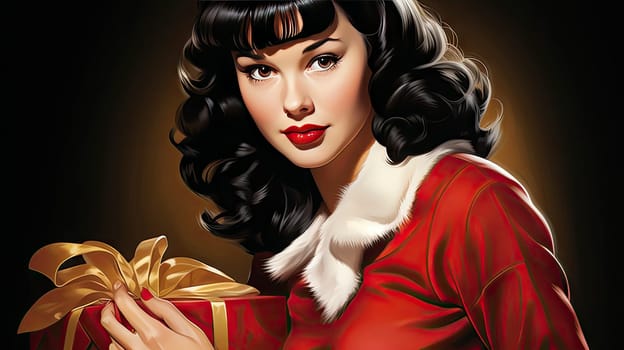 Beautiful pinup girl dressed as Santa Claus with gifts