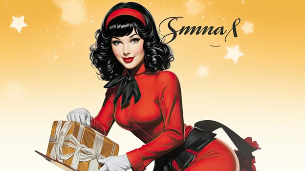 Beautiful pinup girl dressed as Santa Claus with gifts