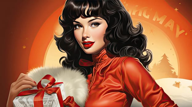 Beautiful pinup girl dressed as Santa Claus with gifts