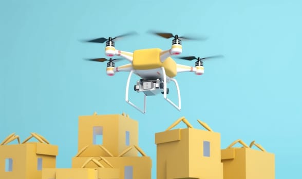 drone delivery blue blue smart business remote city shipping fly logistic cargo copter helicopter air technology fast flying transportation aircraft background. Generative AI.