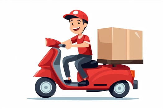 Man red transportation courier service delivery package box fast scooter car food order speed business bike motorbike online motorcycle