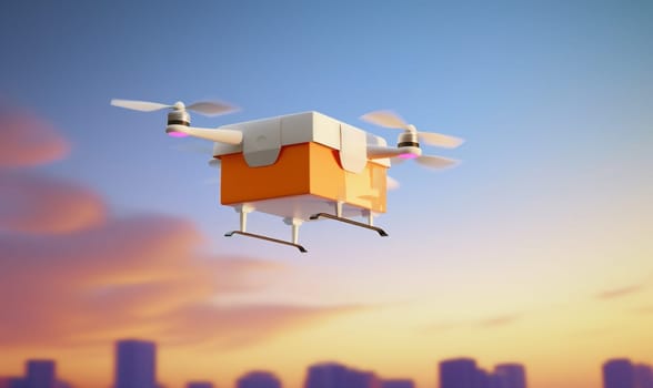 drone flight helicopter package technology aircraft fast flying delivery city wireless mail blue robot cargo speed post air fly remote. Generative AI.