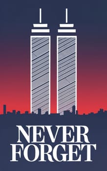 Illustration of Twin Towers with Red 'Never Forget' Typography - Commemorative Artwork download image
