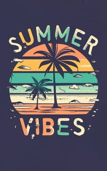 A T-shirt design, tropical beach an image of Distressed Retro Sunset, circular design, centered design, minimalistic ink drawing style, realistic, summer vibes download image