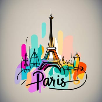 Minimalist Continuous Line Drawing of Paris and Eiffel Tower - Unique Typography Art download image