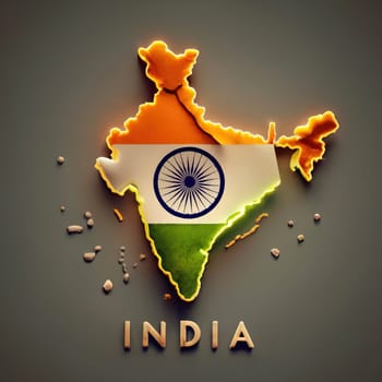 Glowing 'INDIA' in One Line Across Indian Map with Three Colors Splash Paint - High Detail, Dark Background download image