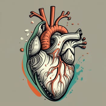 colorful Ink painted real heart, minimalistic, ink drawing style, vanishing point on white paper, one line artwork download image