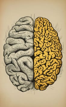 Vintage 1800s Brain Cutaway Posters - Detailed Medical Technical Drawings on Yellow Paper download image