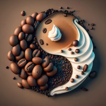 Yin-Yang Coffee Art: Symbol Created with Black Coffee and Whipped Cream - Creative Concept in Food Art download image