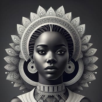 Geometric head of a black woman in HELEN OF TROY. Black and white. Wired. Poly line art download image