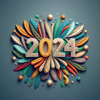 2024 Happy New Year Text in Embroidery on Textured Fabric - Stylish and Festive Embroidered Design download image