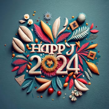Text '2024 Happy New Year' Embroidered on Textured Fabric - Festive Embroidery Design for New Year Celebration download image
