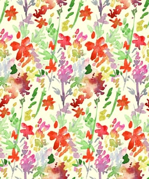 fashion floral multicolored summer pattern with wildflowers and plants for womens textiles painted in watercolor