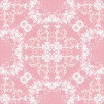 Botanical pink seamless abstract pattern with silhouettes of roses flowers for vibrant summer textile and surface design. Layered mix in pink color with symmetrical white roses