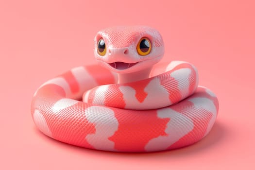 Cartoon pink spotted snake on a pink background