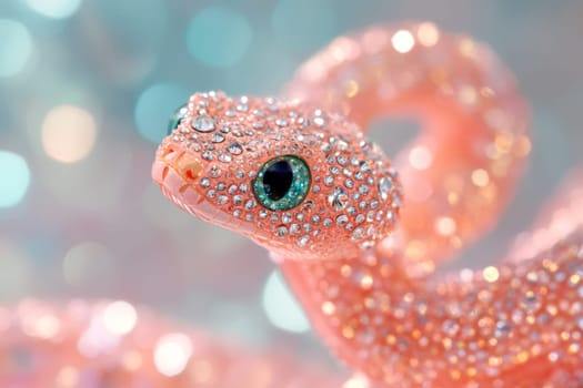 Pink Snake head with rhinestones and diamonds