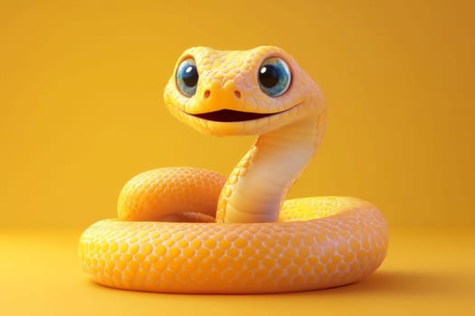 Cartoon yellow snake on the yellow background