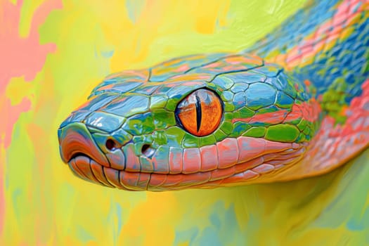 Oil painting of a cut colorful snake