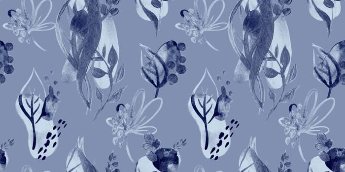 Seamless botanical pattern with gouache painted flowers and leaves flowers for textile design and autumn prints