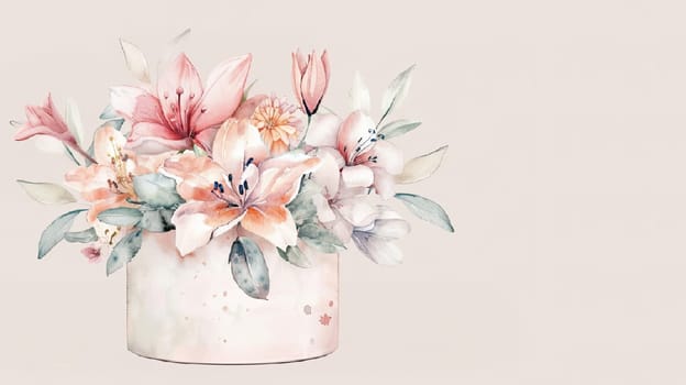 This stunning floral arrangement features a mix of pastel-colored flowers in a round vase, ideal for brightening up any springtime space or event.