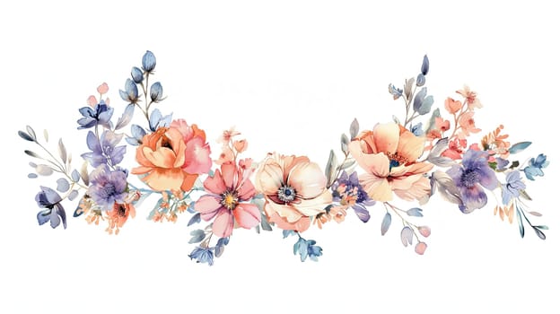 The artwork showcases a beautiful arrangement of pastel-colored flowers, including roses and anemones, interspersed with gentle greenery.