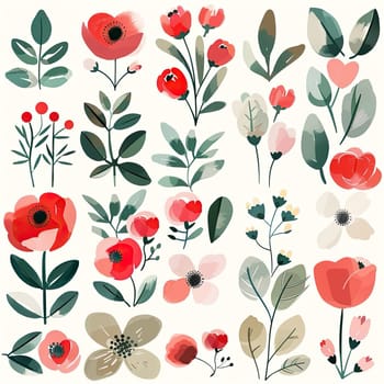 This delightful arrangement showcases an array of vibrant flowers and delicate leaves in a stunning pattern. The details bring a cheerful touch to any project.