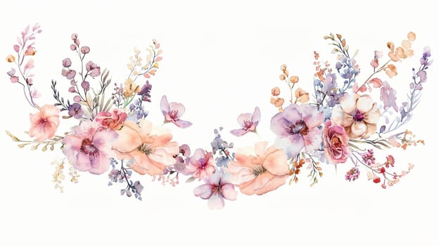 This decorative floral design showcases a variety of pastel-colored blossoms interspersed with butterflies, perfect for enhancing any creative project.