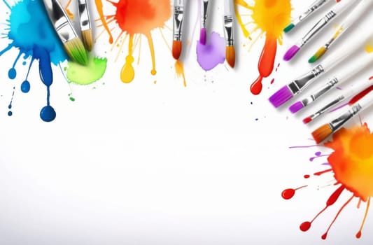 Paint brushes stains from paints on a white background