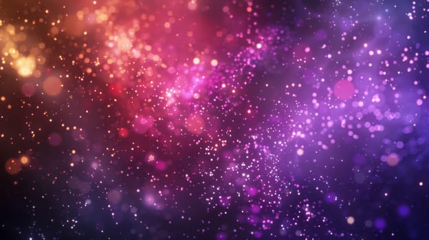 A stunning abstract background featuring a vibrant array of bokeh lights in shades of purple, pink, and orange. the combination of bright and subtle points of light creates a dynamic and festive visual effect, ideal for design, poster, and card purposes.