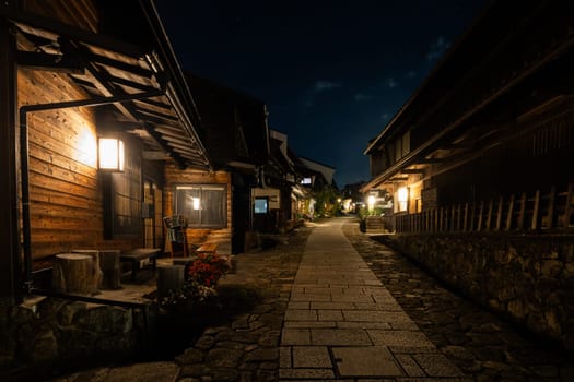 MAGOME, JAPAN - SEPTEMBER 20, 2024: The historic village of Magome (Magome-Juku) at night in Gifu Prefecture near the town of Nakatsugawa in Japan