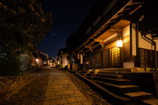 MAGOME, JAPAN - SEPTEMBER 20, 2024: The historic village of Magome (Magome-Juku) at night in Gifu Prefecture near the town of Nakatsugawa in Japan