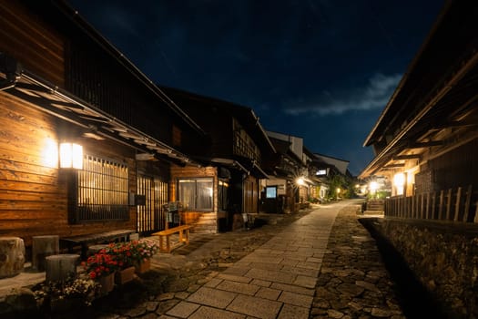 MAGOME, JAPAN - SEPTEMBER 20, 2024: The historic village of Magome (Magome-Juku) at night in Gifu Prefecture near the town of Nakatsugawa in Japan