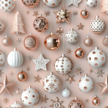 Elegant soft pink christmas background with rose gold decorations for a luxurious festive aesthetic