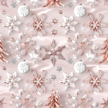 Elegant soft pink background with rose gold christmas decorations for a luxurious festive aesthetic