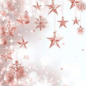 Elegant soft pink background with symmetrical christmas decorations in rose gold and white