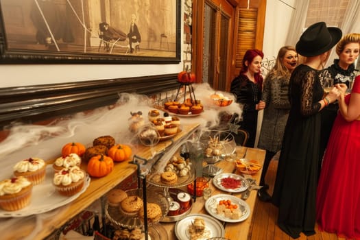 Spooktacular halloween celebration costumed guests, haunting decor, and themed treats galore