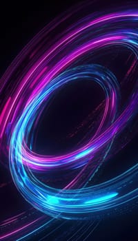 Glowing neon rings in vibrant blue and purple set against a deep black background create a dynamic, futuristic abstract design. ideal for high-tech themes, digital artwork, or contemporary design projects.