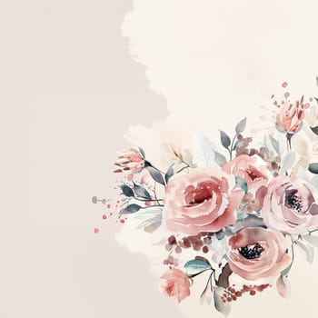 A beautiful arrangement of watercolor roses in soft pink blooms, complemented by green foliage, rests against a light, neutral backdrop, enhancing any space with elegance.