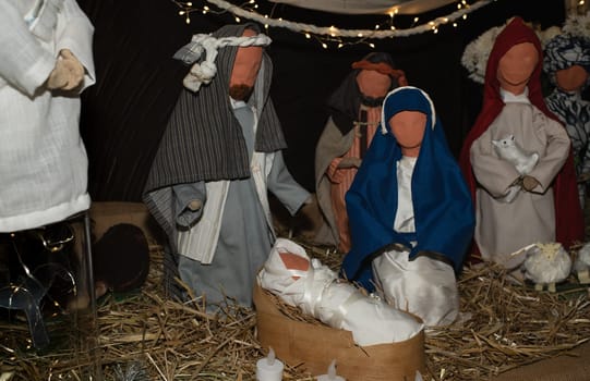 Christmas creche with Joseph Mary and small Jesus