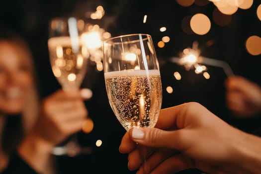 Celebrate the New Year with friends, sparklers, and cheers. This vibrant scene captures joy, togetherness, and festive moments in an enchanting atmosphere.