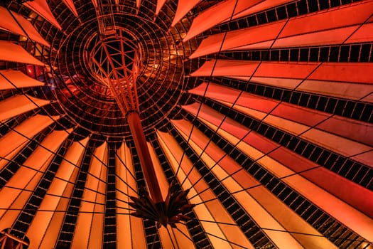 Colourful dome of Sony Centre in Berlin at night
