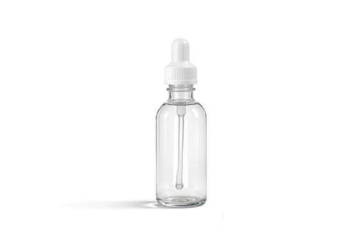 Blank transparent glass dropper bottle mockup, front view. High quality photo.