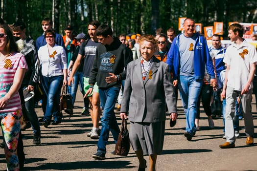 VICHUGA, RUSSIA - MAY 9, 2016: Parade in honor of victory in Second World War, May 9, Russia