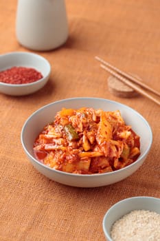Kimchi, Kimchee in the Bowl, Red Spicy Kim Chi, Hot Fermented Napa Cabbage, Traditional Jimchi, Korean Food