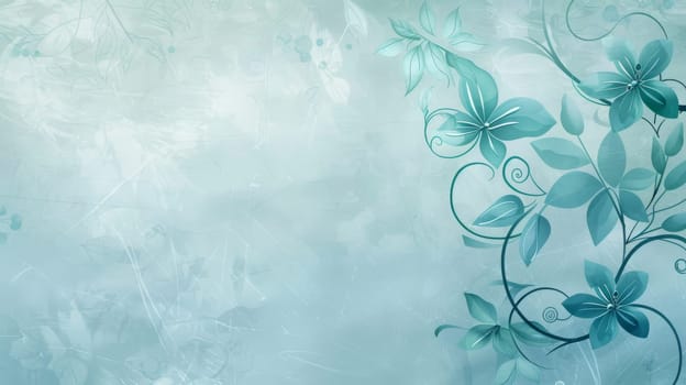 Delicate abstract floral background featuring swirling blue flowers and leaves on a soft, textured backdrop. ideal for elegant design projects such as greeting cards, invitations, posters, and various digital and print designs.