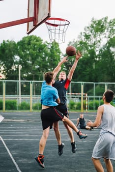 VICHUGA, RUSSIA - JUNE 11, 2016: Teenagers playing streetball on the celebration of the city of Vichuga, Russia