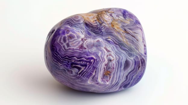 Highresolution closeup of a polished charoite gemstone showcasing exquisite natural patterns in purple and white hues against a clean backdrop. perfect for jewelry design, gemology, and natural decor enthusiasts.