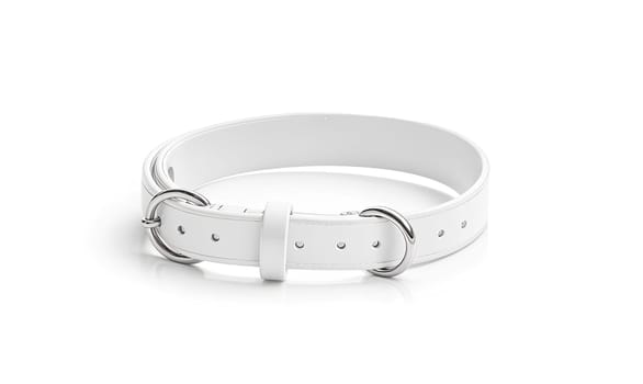 Blank white dog collar with plastic buckle mockup, side view. High quality photo.