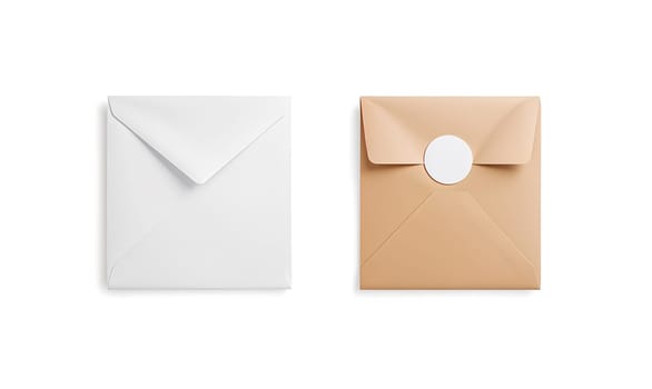 Blank white and craft square paper bag with sticker mockup. High quality photo.