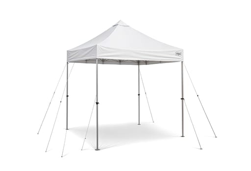 Blank white pop-up canopy tent mock up, half-turned view. High quality photo.